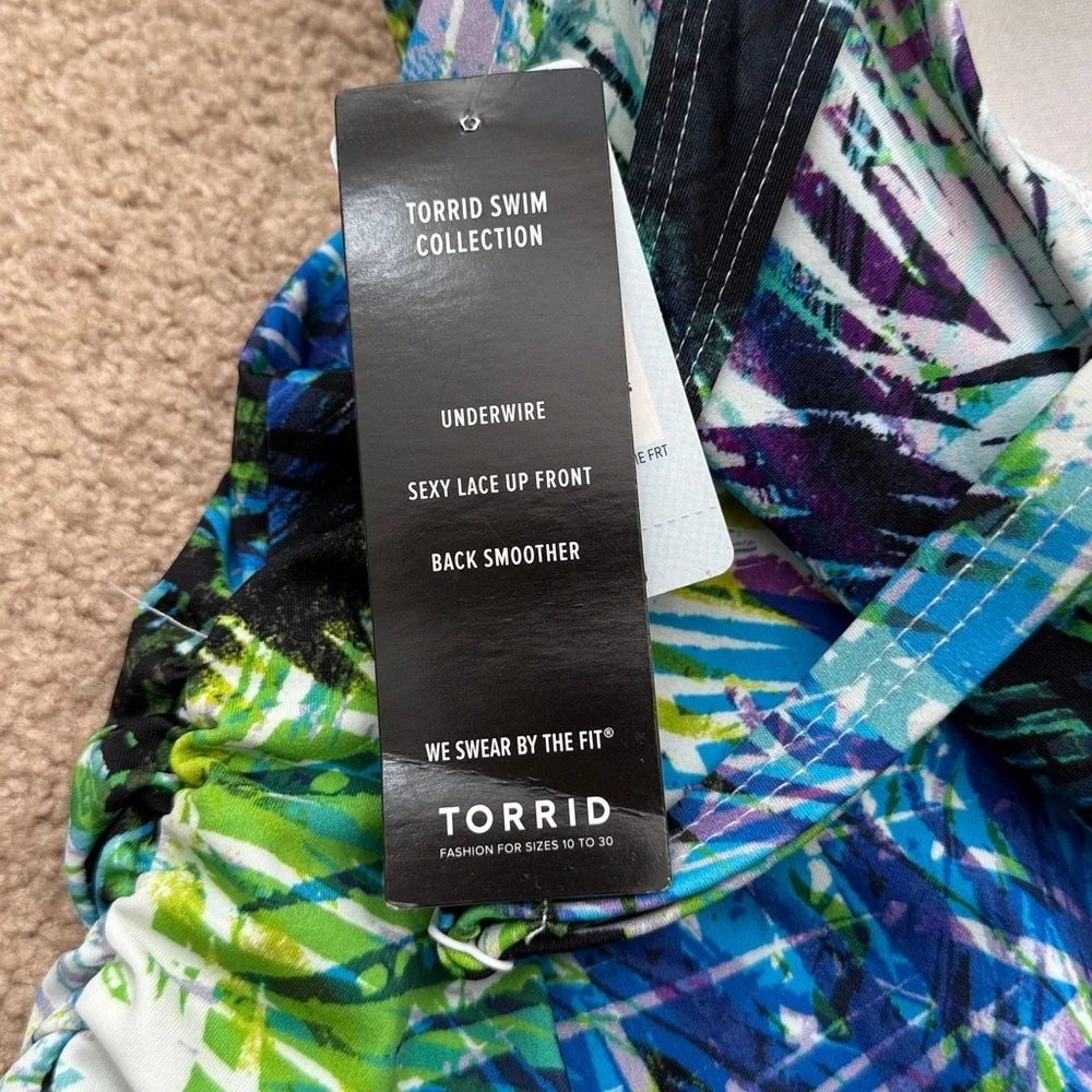 NWT Torrid Cool Tropical Corset Tie Front Underwire One Piece Swimsuit Size 3X
